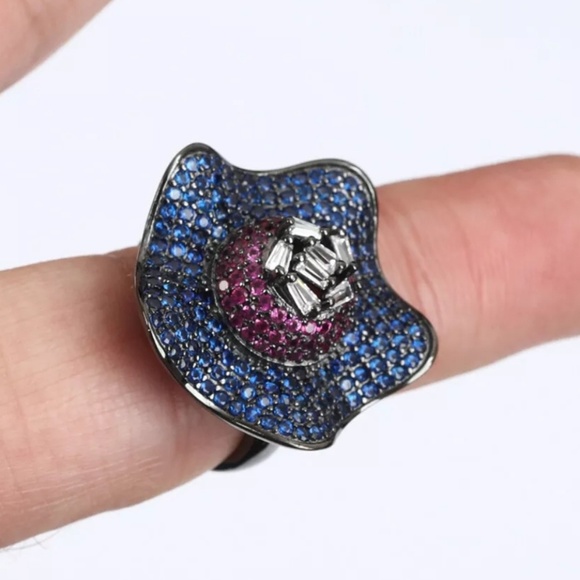 Avelon's Designs Jewelry - Sapphires & ruby rhodium& sterling flower ring
